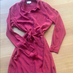 Sezane Burgundy Polka Dot Long Sleeve Dress